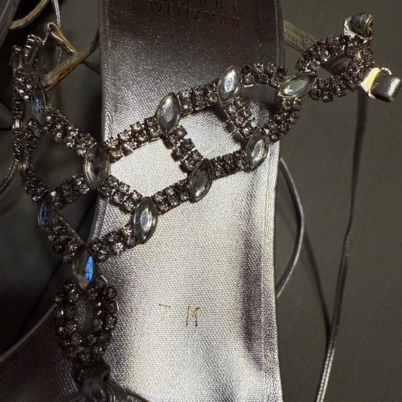 Stuart Weitzman - Crystal+Leather Silver Slings - Picture 10 of 10